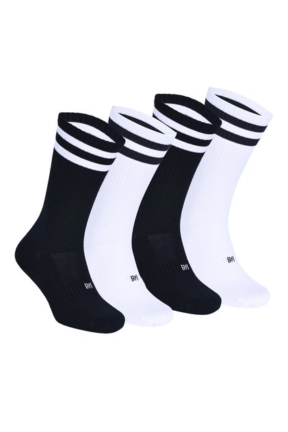 Retro N-Twist Technology Bamboo and Cotton Casual Sports Socks Black/White 4 Pairs - Kraft Box