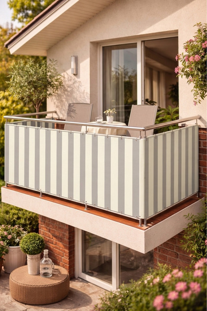 Balcony Iron Curtain Gray Cream Railing Curtain Available in All Sizes Boy X En with Metal Rings