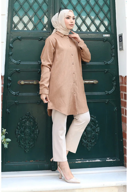 Buttoned Tunic 0147-04 Milky Coffee