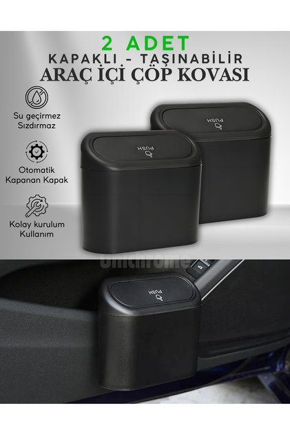 2Pcs Car Trash Can Vehicle Interior Portable Organizer with Lid Garbage Bin Push Lid Bucket