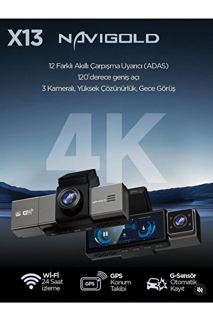 その他 Naaa Navigold X13 Serisi 3 Kameralı Profesyonel 4K Araç İçi Kayıt