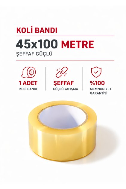 1 Adet Koli Bandı 45 Mm X 100 Mt Şeffaf Güçlü Yapışkanlı Kopmayan Bant Bantı