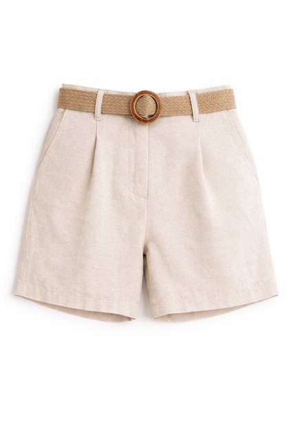 4051 Women's Straw Belted Linen Bermuda Shorts Natural