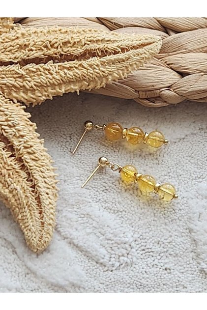 Citrine Stone Steel Ball Earrings