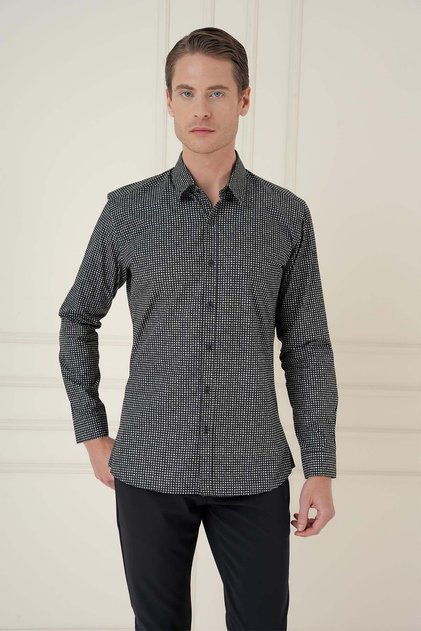 Men's Slim Fit Printed 100% Cotton Sports Black Shirt g 1587