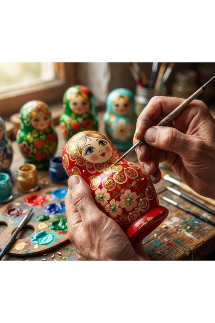 Matryoshka Magic: 10’lu El Boyaması Görünümlü Geleneksel Matruşka Bebek Seti – Ahşap Dekoratif