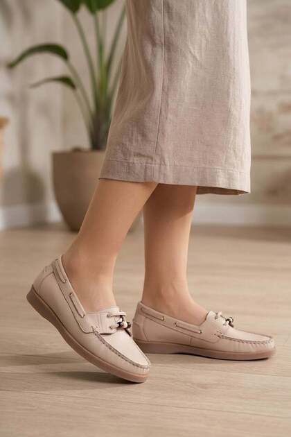 Elit My-613 Women's Genuine Leather Casual Shoes Beige