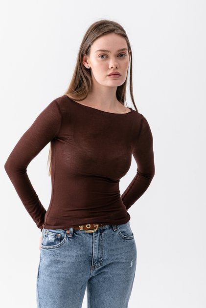 Boat Neck Cashmere Blend Ultra Light Modal Blouse - Ecru