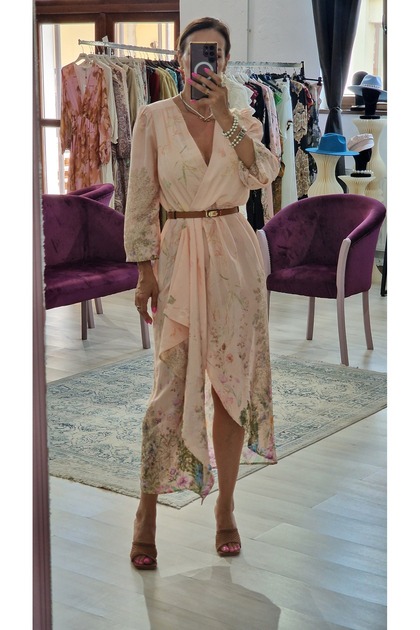 OEM Pink Floral Mesh Dress  Romantic Sheer Overlay Midi Dress for Women,  Elegant & Feminine Style- Trendyol