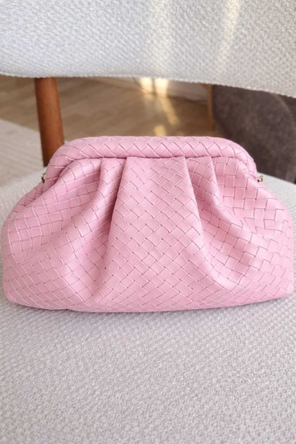 The Moiss Pink Color Knitted Textured Scholarship Mini Size Women's Hand and Shoulder Bag 22*14