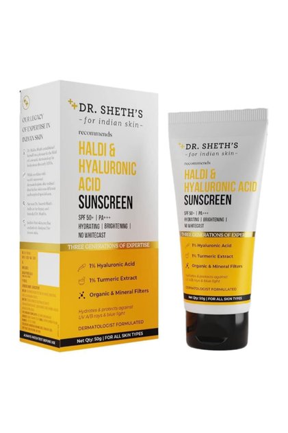 Haldi & Hyaluronic Acid Sunscreen - SPF 50+, PA+++, Hydrates Skin, 50 g