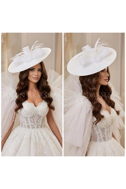 Luxury Custom Design Large Size Tulle Feathered Vintage Bridal Hat 40cm Wedding Bridal Hair Accessory