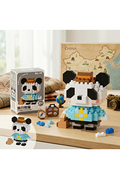 Yenilig Gezgin Panda Mini Lego Figürü – Mikro Blok Koleksiyon