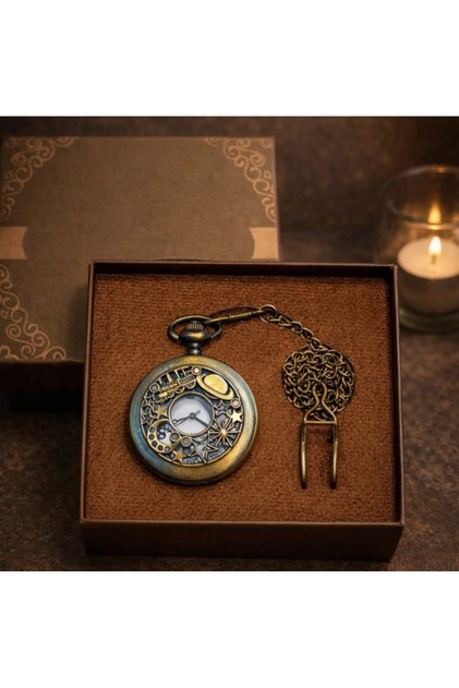 Mr Vintage Chain Pocket Watch Golden Yellow Metal Quartz Movement Antique Watch with Chain Gift