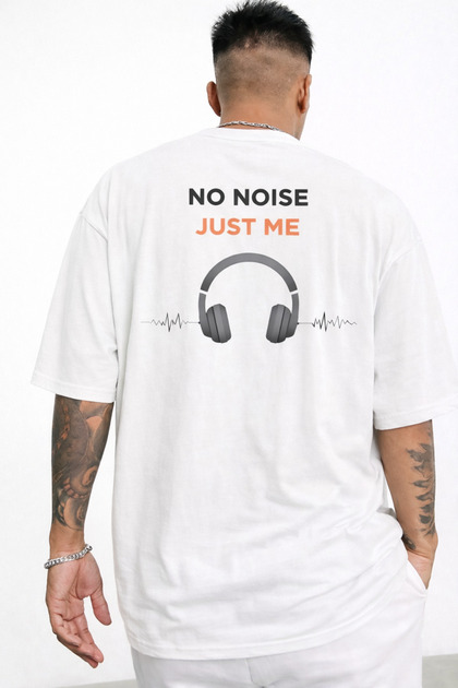 تي شيرت كبير الحجم مطبوع عليه No Noise Just Me Earphone للجنسين، مصنوع من القطن بنسبة 100%، تصميم بسيط