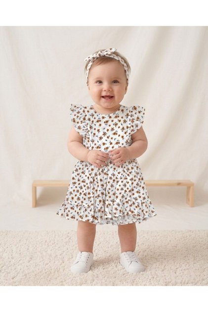 Baby Girl Summer Bandana Floral Printed Muslin Dress, 6-9-12-18-24 Months Holiday Linen Dress