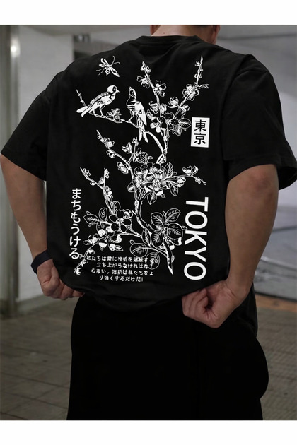 Tokyo Flowers Back Printed Oversize Tee / T-Shirt