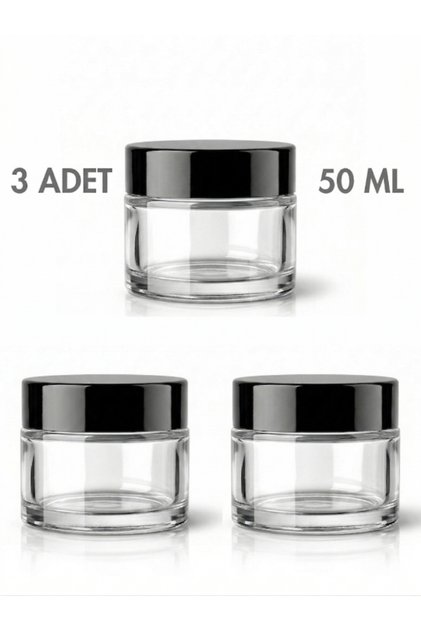 3 Pcs Glossy White Glass with Black Cap Lip Sleeping Cream Cosmetic Hand Care Travel Jar 50 ml