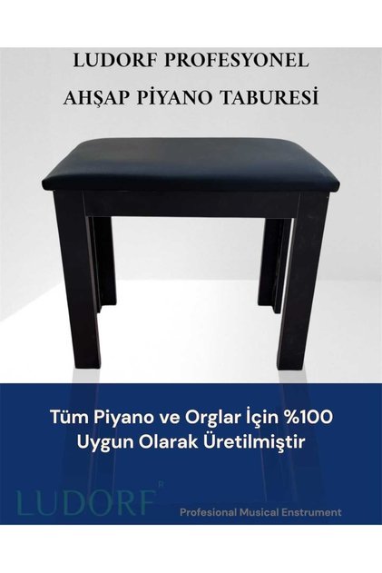 siyah Ahşap Piyano Taburesi Piyano ve Org İle Uyumlu