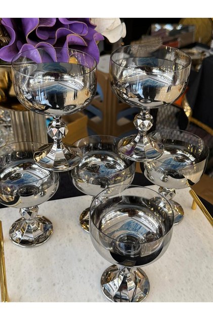 Bohemia Crystal 6 Pieces Silver Titanium Coated Ice Cream Serving Bowl