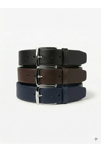 100% Genuine Leather 3-Piece Belt Set - Black, Brown, Navy Blue Classic Fabric Trouser Belt Premium
