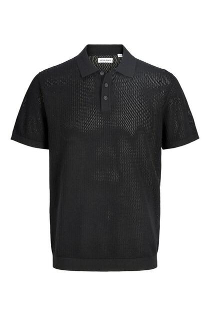 Men's Black Jjjess Knıt Polo Ss Polo T-Shirt 12288543-Black