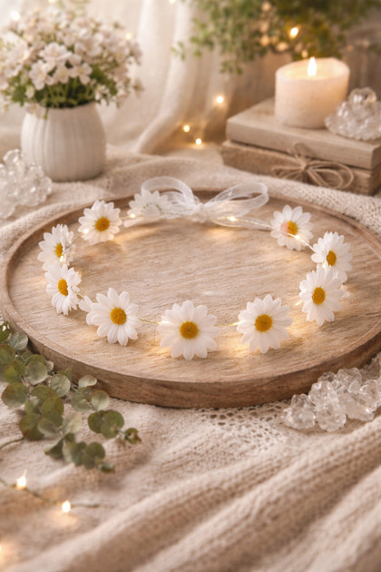 LED Işıklı Papatya Taç – 3 Modlu Işık & Pil Dahil