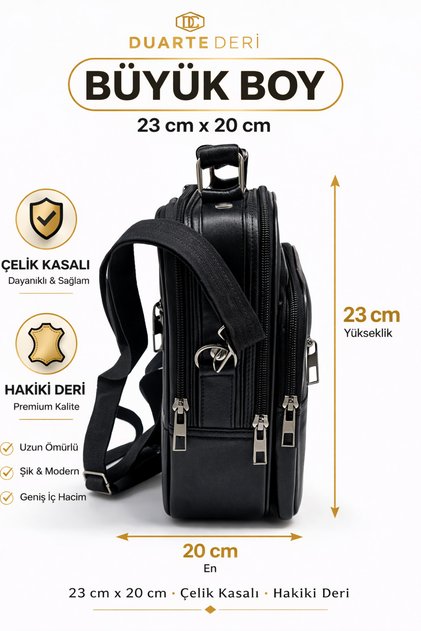 Hakiki Deri Erkek Siyah El Ve Omuz Çantası