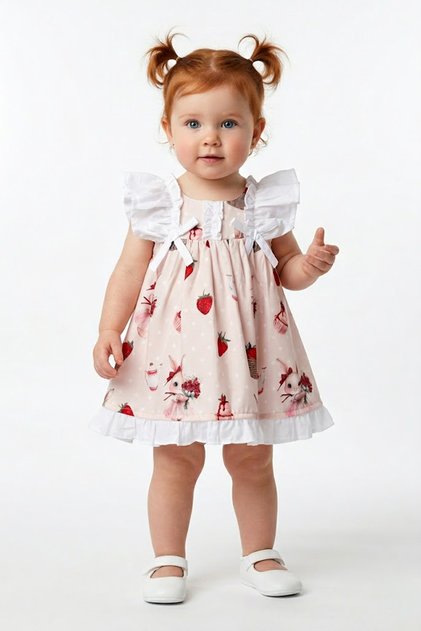 Baby Girl Girl Child Birthday Party Wedding Dress Short Sleeve Sleeveless Rabbit Strawberry Bow Lined