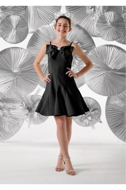 Graduation Dress Girls' Junior Girls' Strap Bow Detail Short Evening Dress Stylish Special Occasion Dress(Black&B