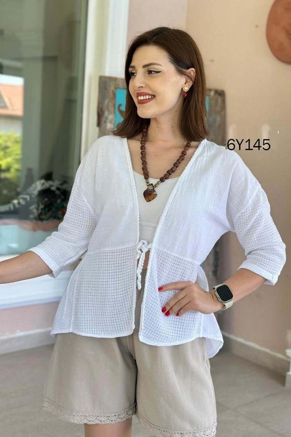 Front-Tie Linen Cardigan 6Y145