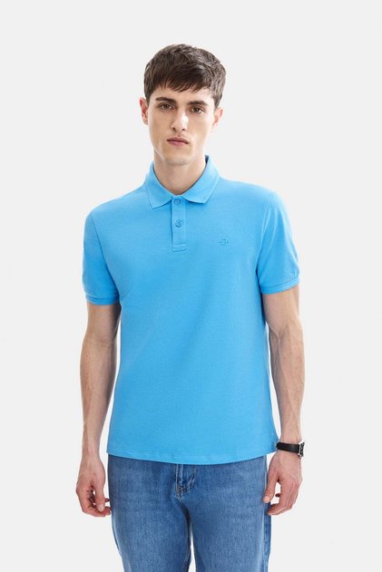 Sky Blue Regular Fit Knitted Collar T-Shirt
