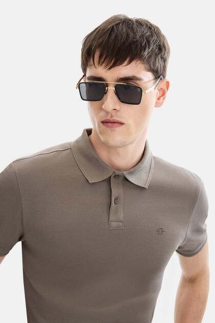 Koyu Vizon Regular Fit Polo Yaka Örme Tişört
