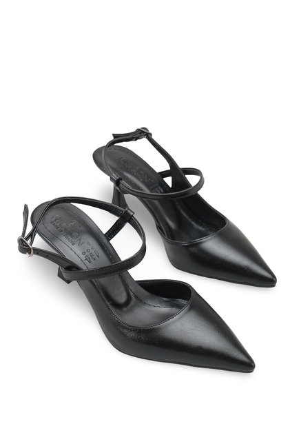 Elara Aria Women's Pointed Toe Open Back Thin Heeled Shoes 0012710 Black Rustic