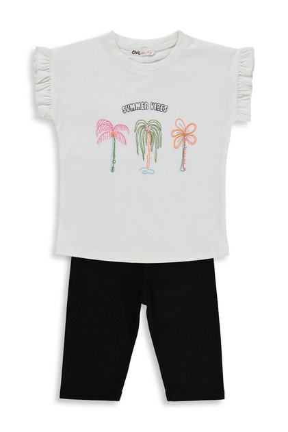 Palm Tree Embroidered 2-5 Years Old Set - Ecru