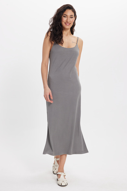 sachin and babi light blue dress Grey ruched back tie strap dress main image 1