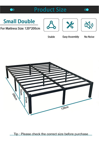 Metal Bed Frame: Simple, heavy-duty single platform with under-bed storage.
