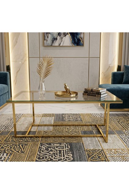 Modern Rectangular Coffee Table with Glass Top and Stylish Metal Frame – 120X60Cm