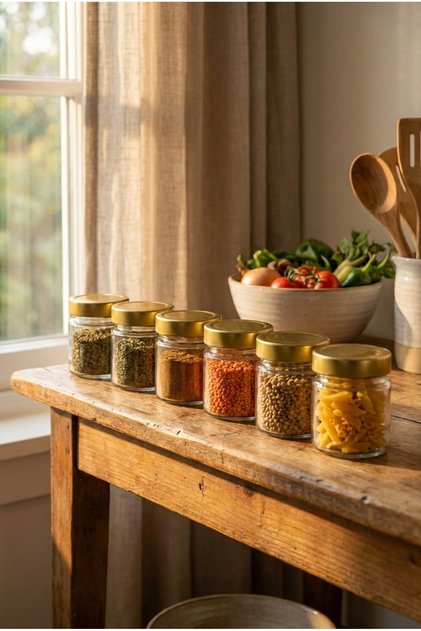 Glass Jar with Gold Lid Transparent Glass Storage Jar 355 Cc