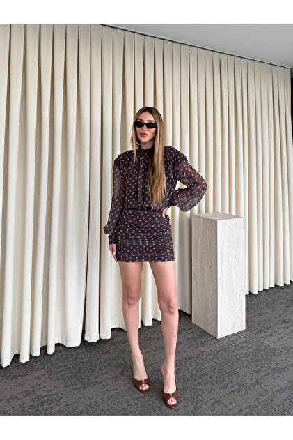 green dress with brown jacket Swiss Dot Textured Mini Dress M main image 0