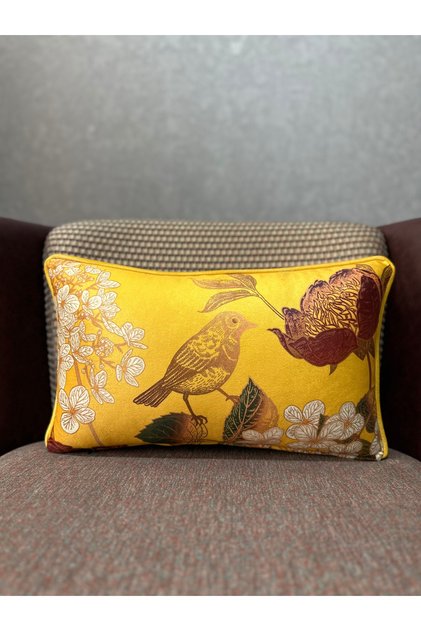 Robin-9372 Yellow Color Imported Silk Velvet Cushion Cover 30X50 Rectangular