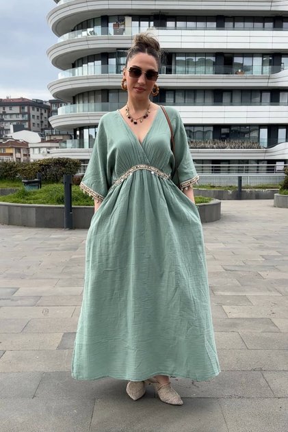 Muslin Cotton Bat Sleeve Maxi Dress