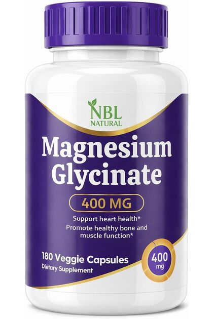 Magnesium Glycinate 400 mg, 180 Veggie Capsules, Supports Muscle, Bone & Heart Function,