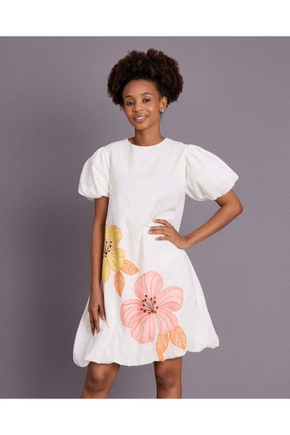 Senior Girls White Printed Dress