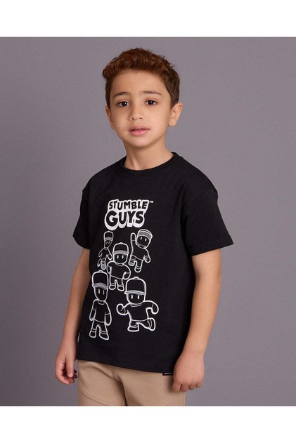 Boys Black Printed T-Shirt