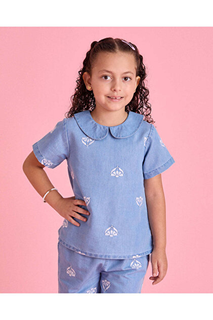 Girls Blue Printed Blouse
