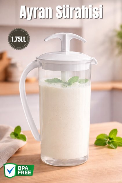 Beyaz Kapaklı Uzun Ayran Sürahisi 1,75 Lt. - Karıştırıcılı - Kapaklı - BPA Free