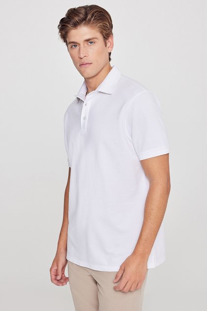 Men's White 100% Cotton Standard Fit Regular Cut Polo Collar T-Shirt
