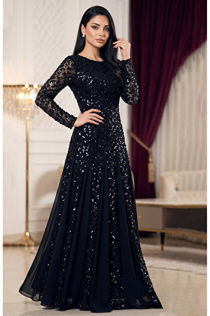 DVNA "Defna" Charming Dress - Royal Elegance in Royal Black- Trendyol