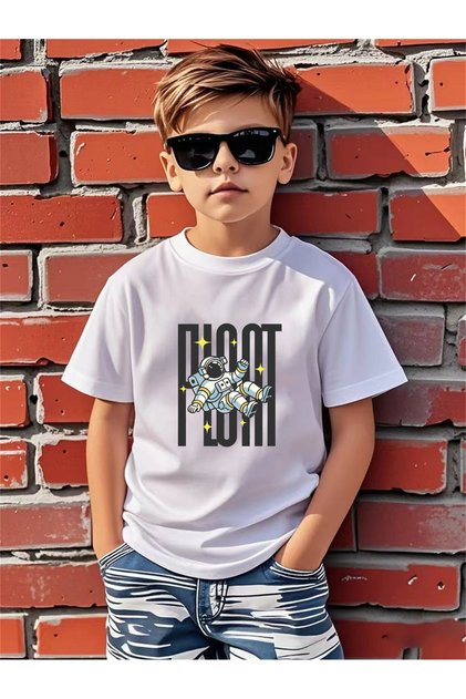 Astronaut Printed 100% Cotton Premium T-Shirt with Crew Neck for Kids